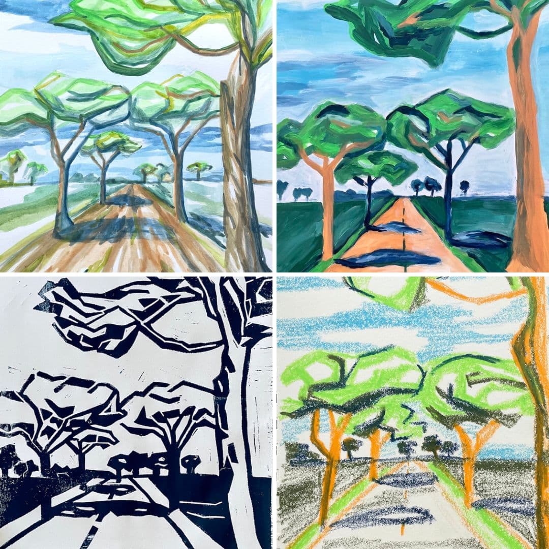 10 Versionen der gleichen Strasse - Acrylmalerei von Anja Boos